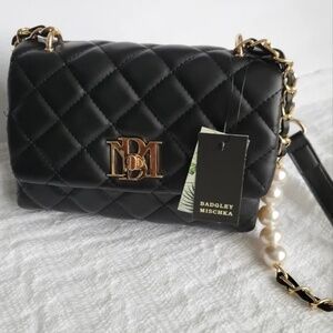 Badgley Mischka Black Quilted Crossbody with Pearls